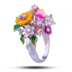 Эксклюзивное кольцо с камнями "Весенний букет"