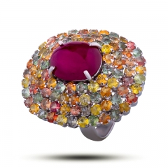 Эксклюзивное кольцо Камень рубин, сапфиры, топазы