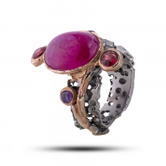 Эксклюзивное кольцо с рубином Оправа серебро