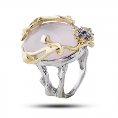 Эксклюзивное кольцо Камень розовый кварц, сапфир