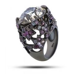 Эксклюзивное кольцо Камень цитрин, турмалин, сапфир