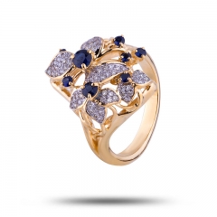 Эксклюзивное золотое кольцо с бриллиантами и сапфирами