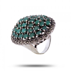 Серебряное кольцо с драгоценными камнями берилл, марказиты