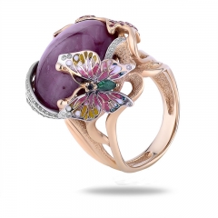 Эксклюзивное золотое кольцо с бриллиантами, сапфирами, изумрудами и рубином