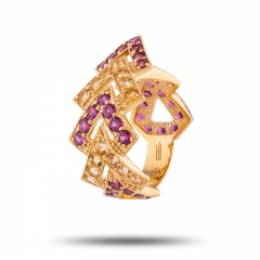 Эксклюзивное кольцо "Юнона" Бренд "Denisov & Gems"  с цитрином и родолитом