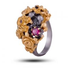 Авторское кольцо "Розовая мечта" с натуральными камнями