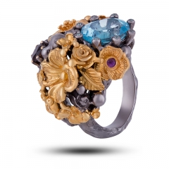 Авторское кольцо "Росинка" с природными камнями Бренд "Vida Maestro"