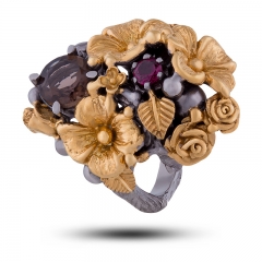 Эксклюзивное кольцо "Желанный букет" с натуральными камнями Бренд "Vida Maestro"