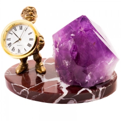 Эксклюзивный подарок Сувенир "Гном с часами", драгоценый камень Агат, мрамор