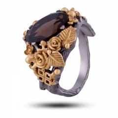 Эксклюзивное кольцо "Каменный цветок" с натуральным раухтопазом Бренд "Vida Maestro"